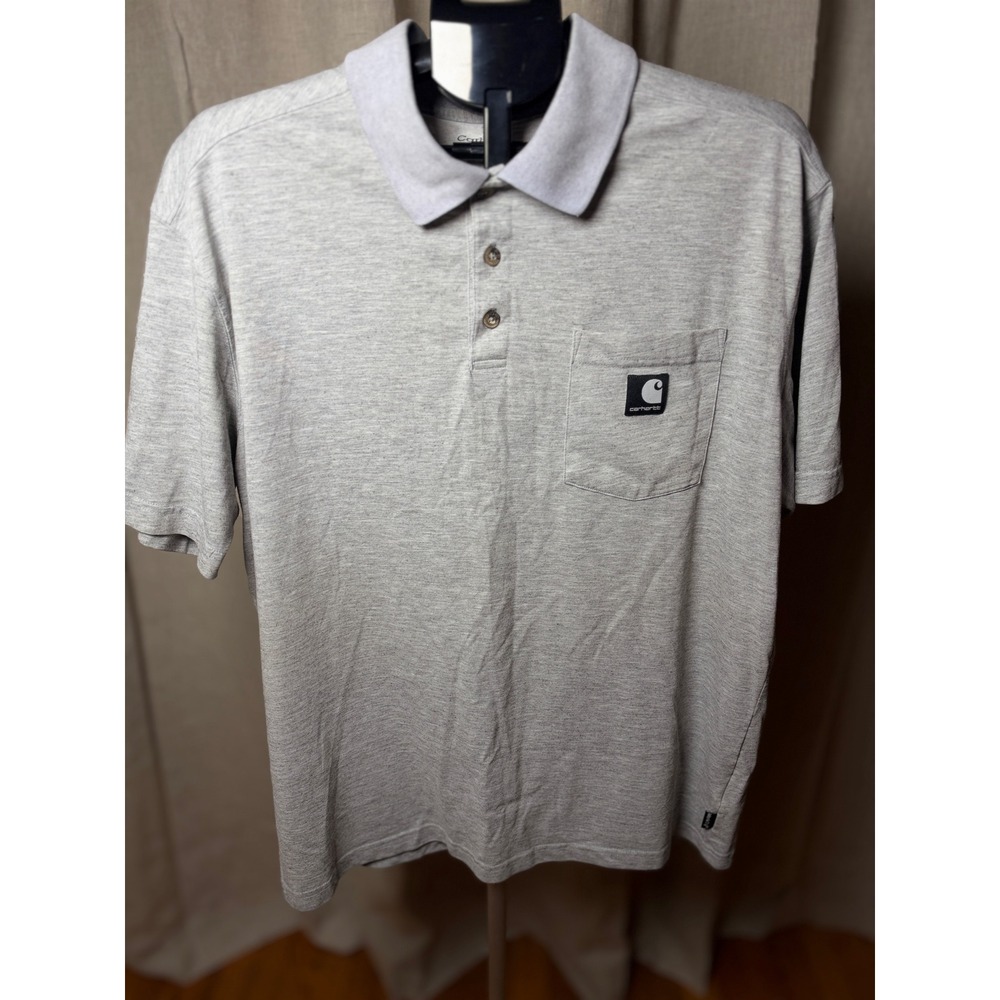 Carhartt Work Dry Pocket Polo Men's Large Gray Y2K Workwear Moisture Wicking